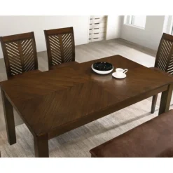 Dining Tables-Kirkland's Home Walnut Finish Chevron Inlay Dining Table Brown