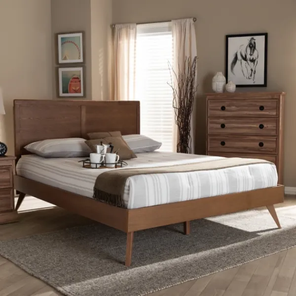 Beds & Headboards-Kirkland's Home Walnut Inset Paneling Platform King Bed Brown