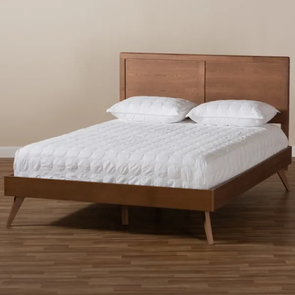 Beds & Headboards-Kirkland's Home Walnut Inset Paneling Platform King Bed Brown