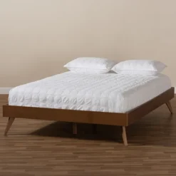 Beds & Headboards-Kirkland's Home Walnut Low Angled Leg King Bed Frame Brown