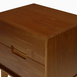Nightstands-Kirkland's Home Walnut Mid-Century Modern 2-Drawer Nightstand Brown