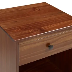 Nightstands-Kirkland's Home Walnut One-Drawer Wood Nightstand Brown