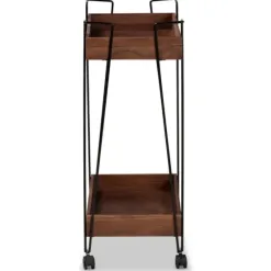 Kitchen Islands & Bar Carts-Kirkland's Home Walnut Paulownia 2-Tier Tray Bar Cart