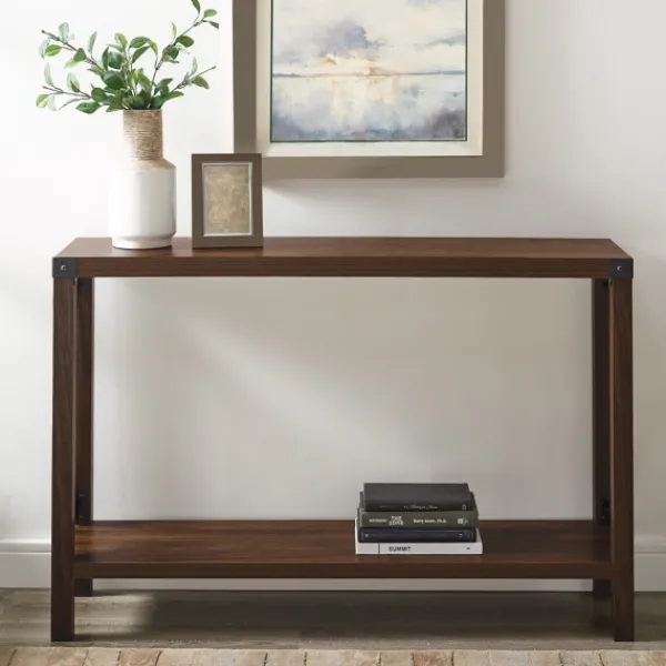 Console Tables-Kirkland's Home Walnut Rustic Farmhouse X-Frame Console Table Brown