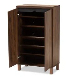 Entryway Furniture-Kirkland's Home Walnut Slim Shoe Storage Cabinet Brown