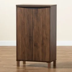 Entryway Furniture-Kirkland's Home Walnut Slim Shoe Storage Cabinet Brown