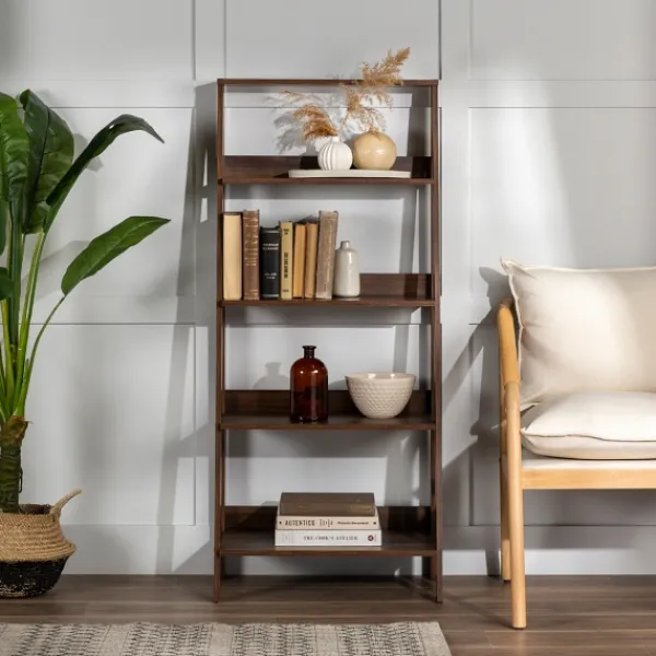 Bookshelves-Kirkland's Home Walnut 4-Tier Ladder Bookshelf Brown