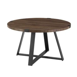 Coffee Tables-Kirkland's Home Walnut Urban Rustic Round Coffee Table Brown