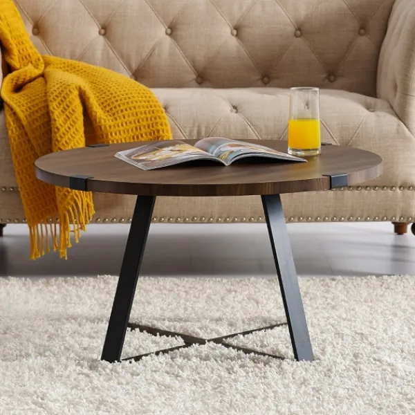 Coffee Tables-Kirkland's Home Walnut Urban Rustic Round Coffee Table Brown