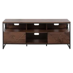Tv Stands & Media Consoles-Kirkland's Home Walnut Wood And Black Steel Media Stand Brown