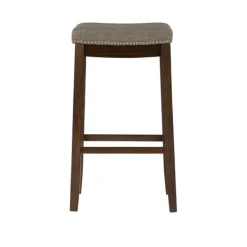 Bar Stools & Counter Height Stools-Kirkland's Home Walnut Wood Bar Stool With Cushion Gray