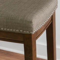 Bar Stools & Counter Height Stools-Kirkland's Home Walnut Wood Counter Stool With Cushion Gray