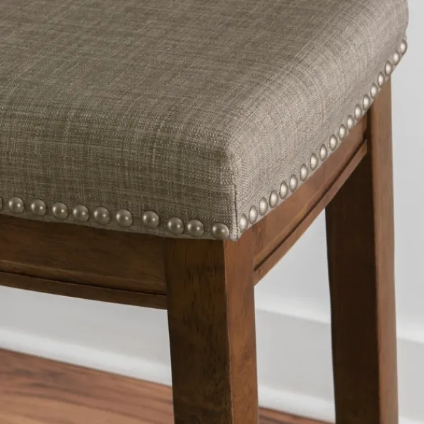 Bar Stools & Counter Height Stools-Kirkland's Home Walnut Wood Counter Stool With Cushion Gray