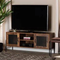 Tv Stands & Media Consoles-Kirkland's Home Walnut Wood 2-Door Tv Stand Brown