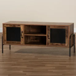 Tv Stands & Media Consoles-Kirkland's Home Walnut Wood 2-Door Tv Stand Brown