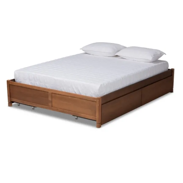 Beds & Headboards-Kirkland's Home Walnut Wood 4-Drawer Full Platform Bed Brown