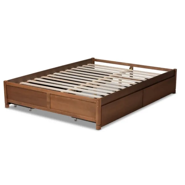 Beds & Headboards-Kirkland's Home Walnut Wood 4-Drawer Full Platform Bed Brown