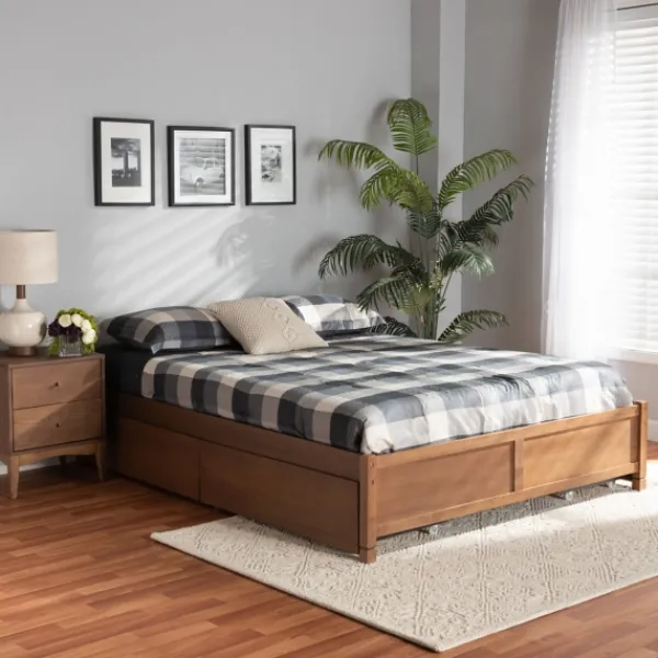 Beds & Headboards-Kirkland's Home Walnut Wood 4-Drawer Full Platform Bed Brown