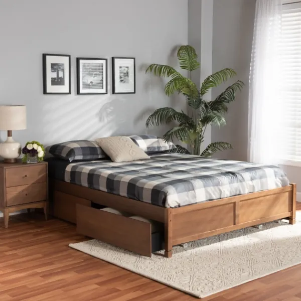 Beds & Headboards-Kirkland's Home Walnut Wood 4-Drawer Full Platform Bed Brown