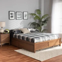 Beds & Headboards-Kirkland's Home Walnut Wood 4-Drawer King Platform Bed Brown