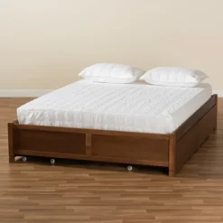 Beds & Headboards-Kirkland's Home Walnut Wood 4-Drawer King Platform Bed Brown