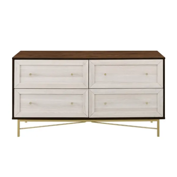 Dressers & Chests-Kirkland's Home Walnut Wood Faced Gold Base Dresser White