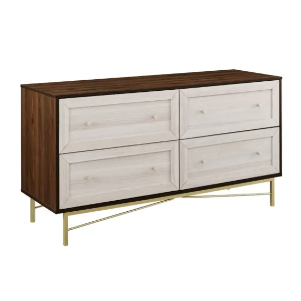 Dressers & Chests-Kirkland's Home Walnut Wood Faced Gold Base Dresser White