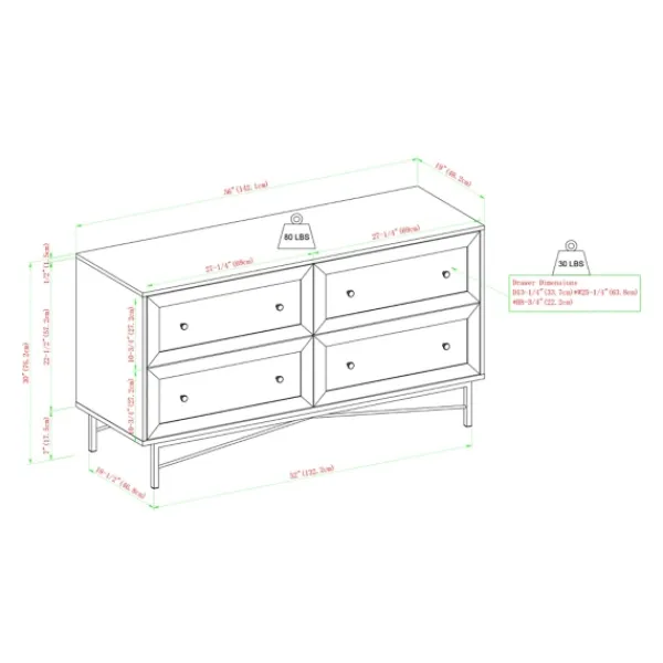 Dressers & Chests-Kirkland's Home Walnut Wood Faced Gold Base Dresser White