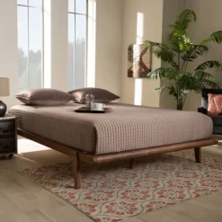 Beds & Headboards-Kirkland's Home Walnut Wood Full Platform Bed Brown