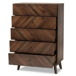 Cabinets & Sideboards-Kirkland's Home Walnut Wood Grain 5-Drawer Chest Brown