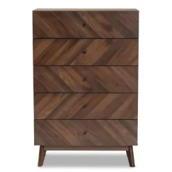 Cabinets & Sideboards-Kirkland's Home Walnut Wood Grain 5-Drawer Chest Brown