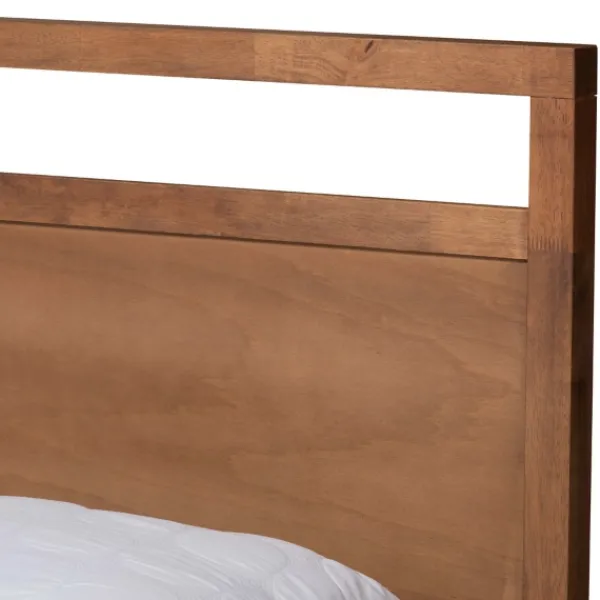 Beds & Headboards-Kirkland's Home Walnut Wood Headboard 4-Drawer Full Platform Bed Brown