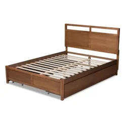 Beds & Headboards-Kirkland's Home Walnut Wood Headboard 4-Drawer King Platform Bed Brown