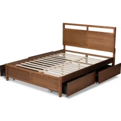 Beds & Headboards-Kirkland's Home Walnut Wood Headboard 4-Drawer King Platform Bed Brown