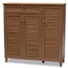 Entryway Furniture-Kirkland's Home Walnut Wood 11-Shelf Paneled Shoe Cabinet Brown