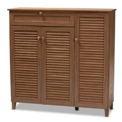 Entryway Furniture-Kirkland's Home Walnut Wood 11-Shelf Paneled Shoe Cabinet Brown