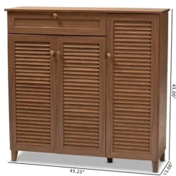 Entryway Furniture-Kirkland's Home Walnut Wood 11-Shelf Paneled Shoe Cabinet Brown