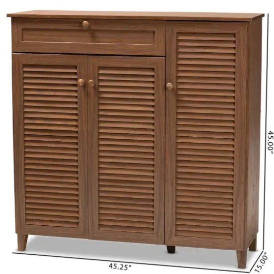 Entryway Furniture-Kirkland's Home Walnut Wood 11-Shelf Paneled Shoe Cabinet Brown