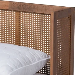 Beds & Headboards-Kirkland's Home Walnut Wrap Around Rattan Queen Bed Frame Brown