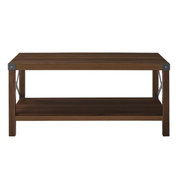 Coffee Tables-Kirkland's Home Walnut X-Frame Rustic Wood Coffee Table Brown
