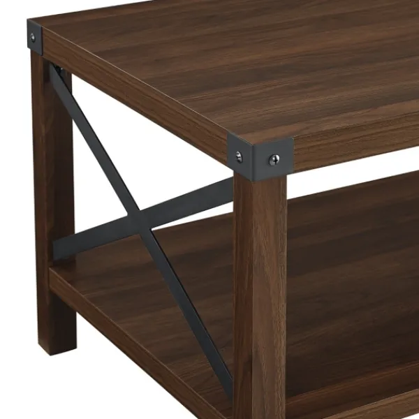 Coffee Tables-Kirkland's Home Walnut X-Frame Rustic Wood Coffee Table Brown
