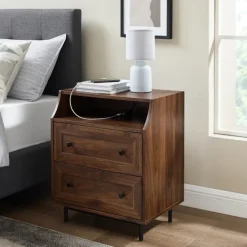 Nightstands-Kirkland's Home Warm Brown Curved Top Nightstand Table
