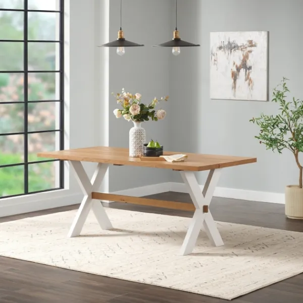 Dining Tables-Kirkland's Home Warm Cherry Birch Trestle Base Dining Table Tan/White