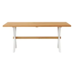 Dining Tables-Kirkland's Home Warm Cherry Birch Trestle Base Dining Table Tan/White