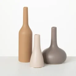 Vases-Kirkland's Home Warm Matte Ceramic Bud Vases, Set Of 3 Brown/Gray/White