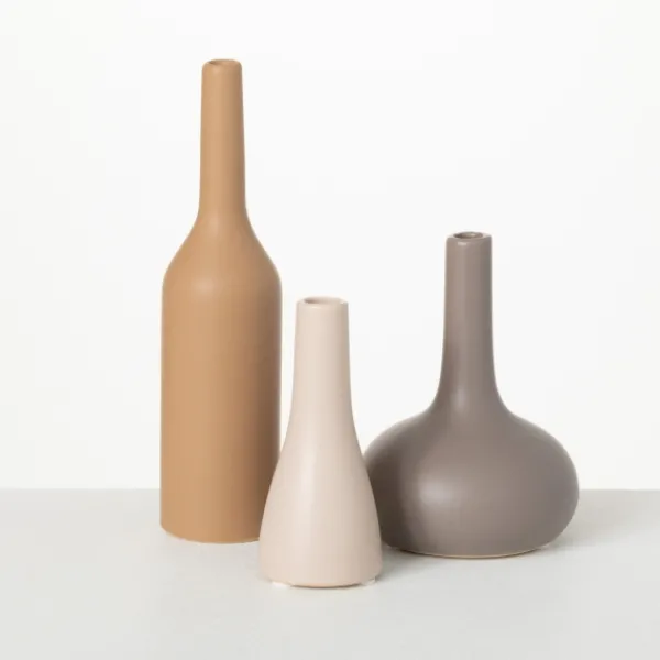 Vases-Kirkland's Home Warm Matte Ceramic Bud Vases, Set Of 3 Brown/Gray/White