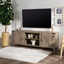Tv Stands & Media Consoles-Kirkland's Home Wash Barn Door Tv Stand Gray