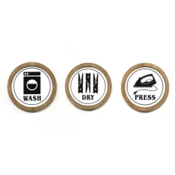Wall Quotes & Signs-Kirkland's Home Wash Dry Press Round Framed Wall Plaques, Set Of 3 White/Black/Tan