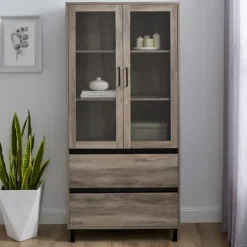 Cabinets & Sideboards-Kirkland's Home Wash Glass Door Storage Hutch Gray