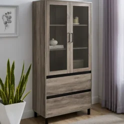 Cabinets & Sideboards-Kirkland's Home Wash Glass Door Storage Hutch Gray